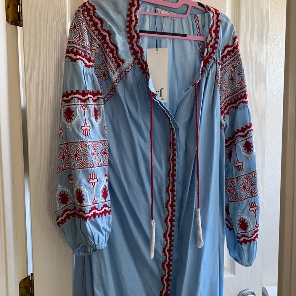 ZARA denim dress with beautiful stitch detail. NEW